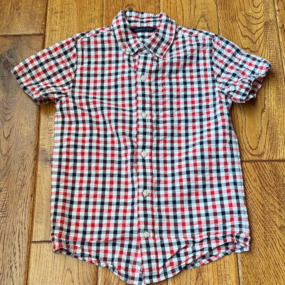 Janie and Jack Red, navy, and White Checkered Shirt size 8